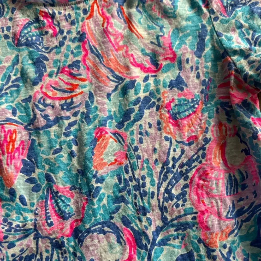 Lilly Pulitzer Etta Scoop Neck Short Sleeve Top Multi Treasure Trove XS Cotton - Picture 3 of 5